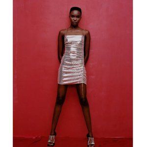 NWT Zara Sparkly Silver Mini Dress Size XL